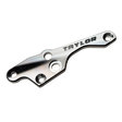 Taylor 70cc twin RH engine brace, raw silver aluminium, shown at an angle with engraved Taylor logo
