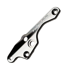 Reverse angled view of Taylor 70cc twin RH engine brace in raw silver aluminium with engraved Taylor logo