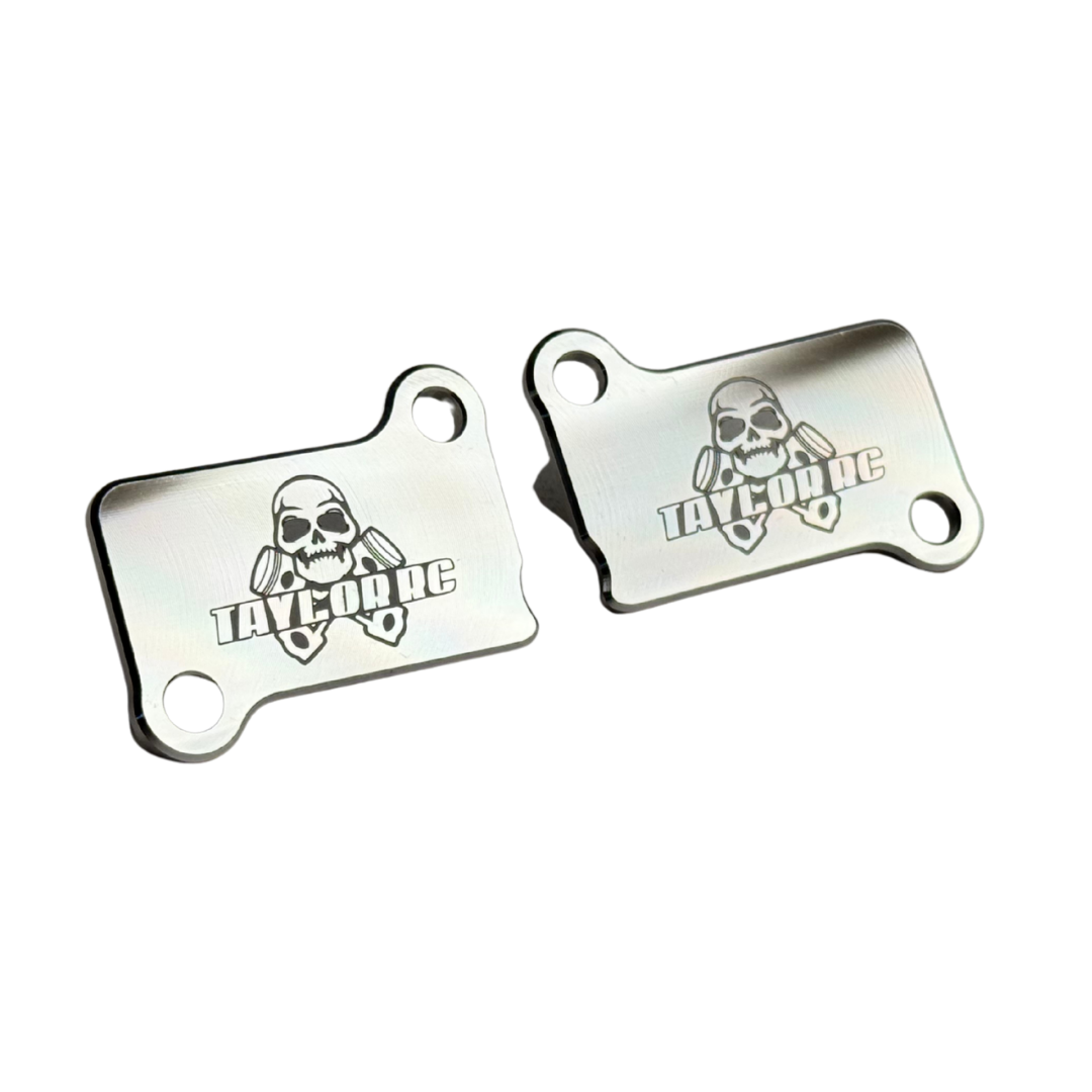 Taylor Billet CNC ported transfer covers with engraved logo, flat view