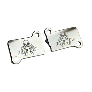 Taylor Billet CNC ported transfer covers with engraved logo, flat view