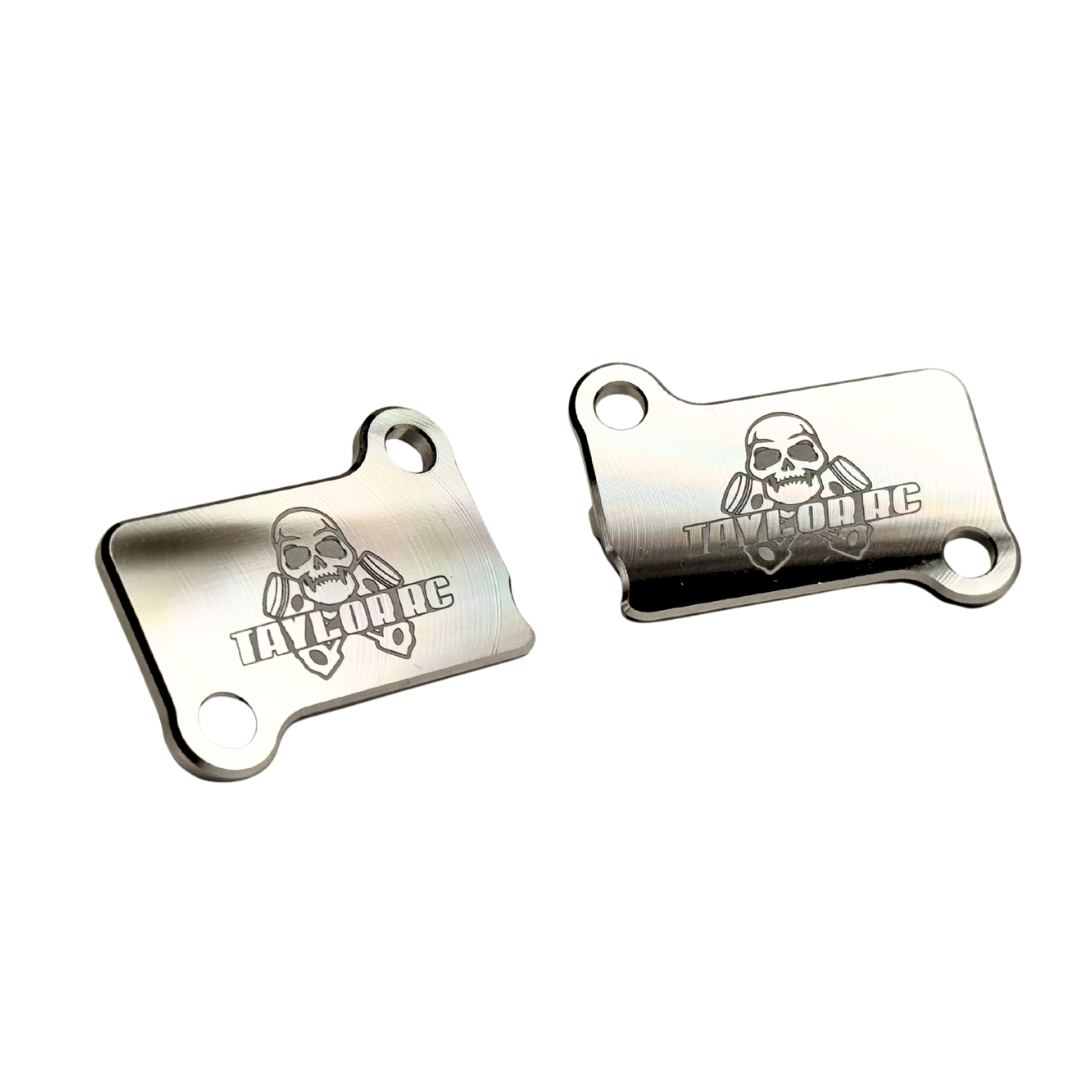 Taylor Billet CNC ported transfer covers with engraved logo in raw silver finish