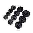 Taylor RC Blackbone pinion gears for Losi 5ive, 5T 2.0 and MCD, full set from 20T to 36T in black, angled view