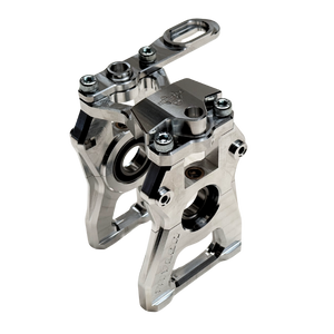 Taylor Losi 5ive-TG 3.0 raw silver billet centre diff mount assembled, showing engraved Taylor logo and rapid removal top plate