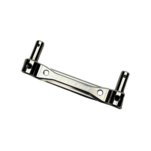 Taylor Losi 5T, 5IVE 2.0 and 5IVE-TG 3.0 billet rear body mount in raw silver, with engraved Taylor logo and two body mount posts