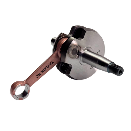 Metallic engine component with 'Taylor RC' branding on a white background