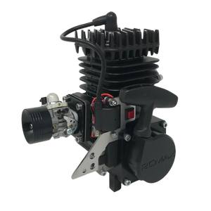 Black engine with visible branding on a white background