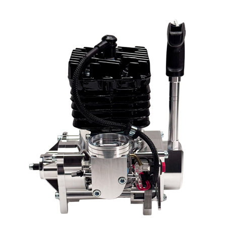 Engine with black and silver components on a white background