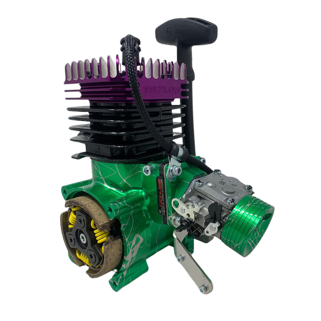 Green and purple engine with visible branding on a white background