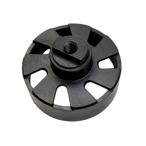 Black metal clutch bell on a white background