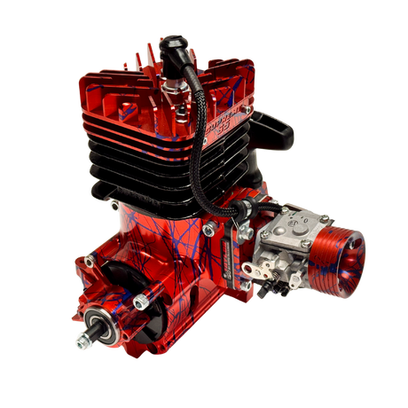 Red and black engine on a white background