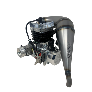 Engine with a prominent exhaust pipe on a white background