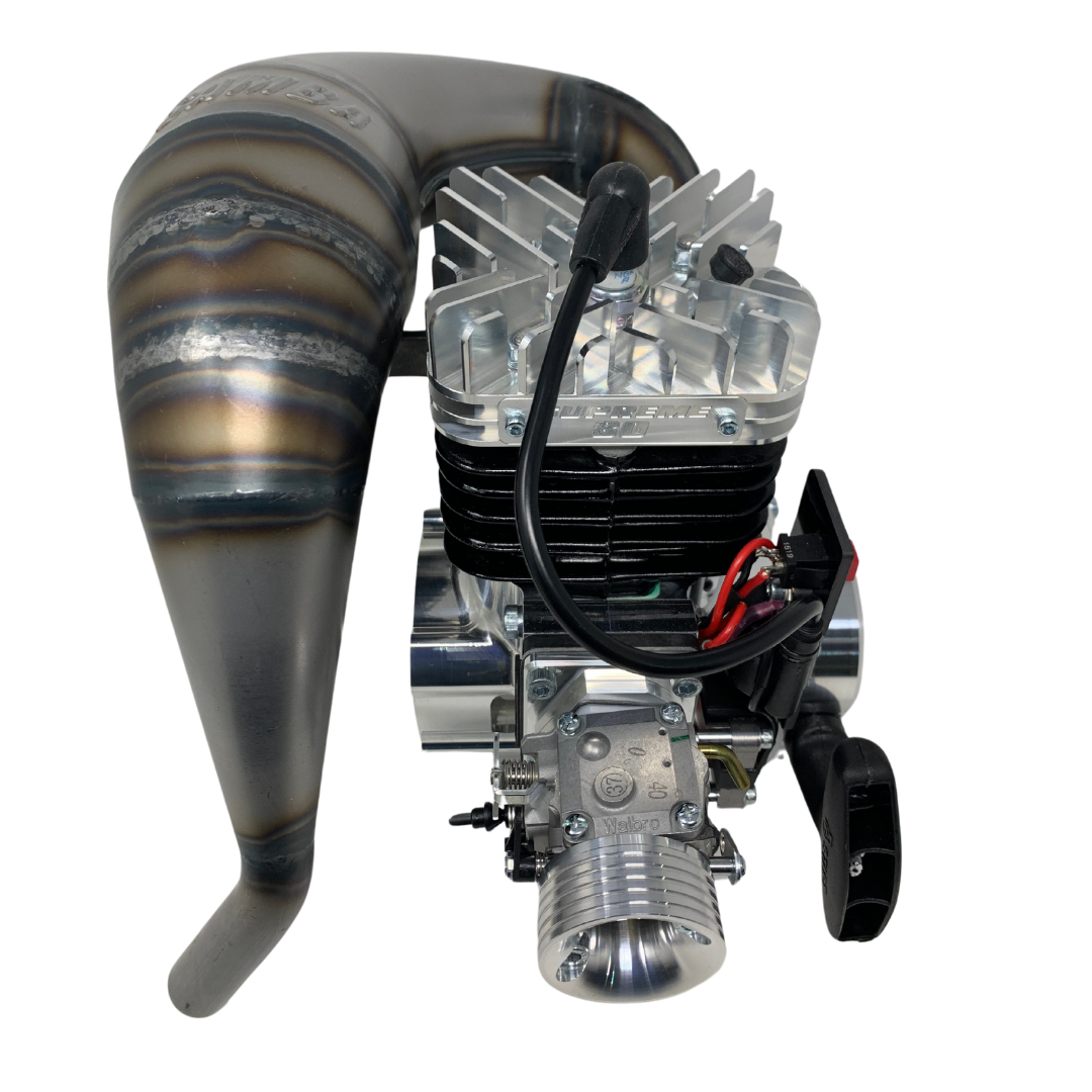 Engine and exhaust system on a white background