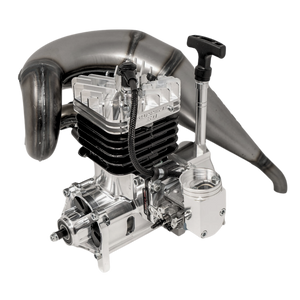 Model engine with clear casing on a white background