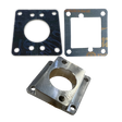 Taylor RC ALX 25mm-28mm carb manifold in raw silver with round-bore and square-bore gaskets