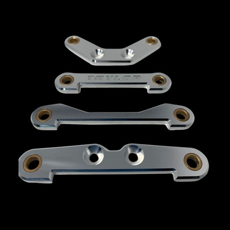 A set of silver billet hinge pin braces with bronze bushes, machined from premium billet 2024 Aluminium.