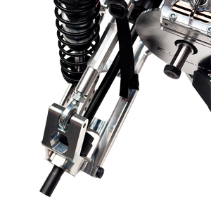 Taylor RC Complete Outlaw V4 Billet Hybrid Slider, close-up of the rear suspension arm and shock absorber