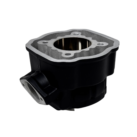 Black cylinder engine component on a white background