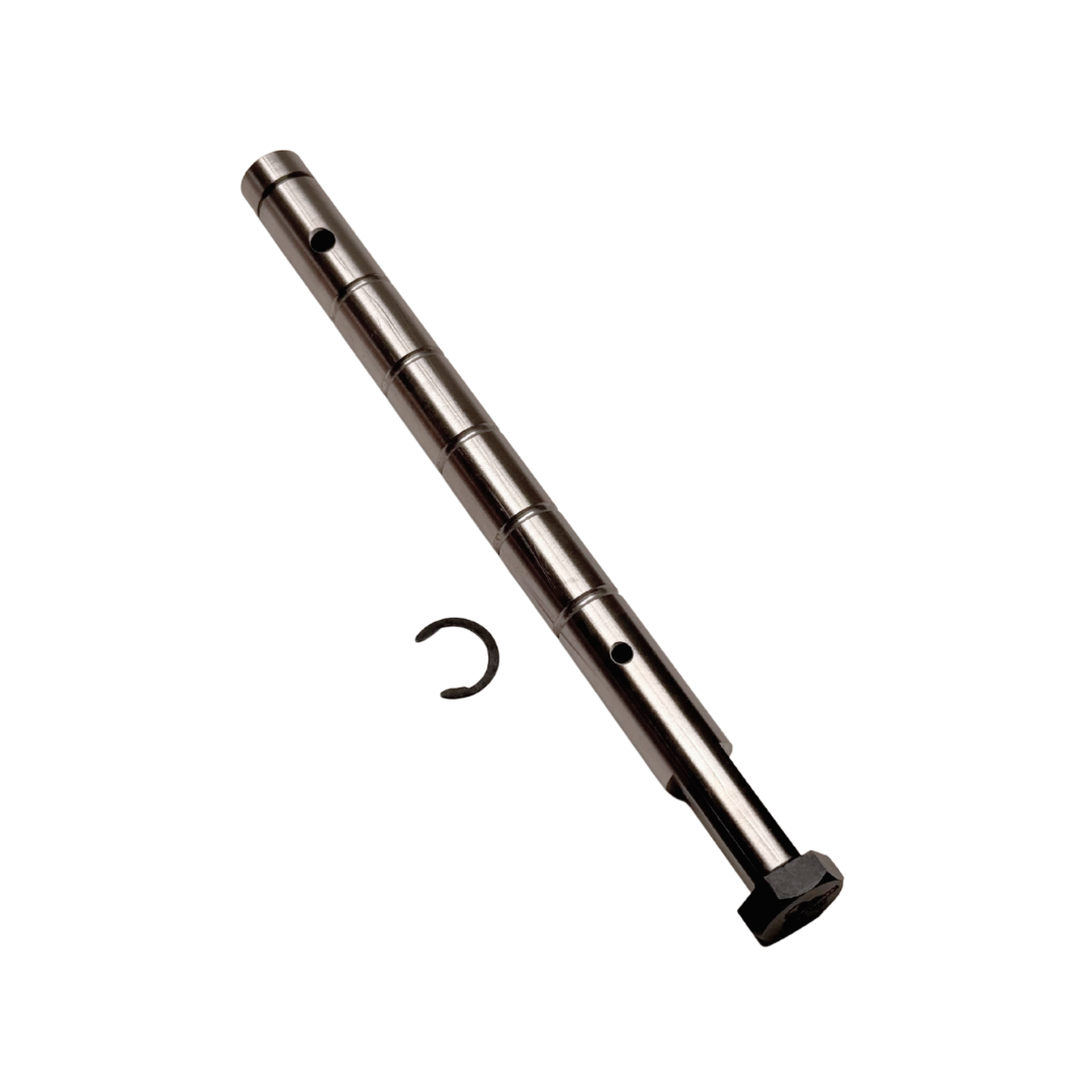 Taylor RC HD Baja twin layshaft, angled view showing the full shaft length, retaining clip, and machined steps