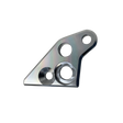 Metal bracket with three holes on a white background