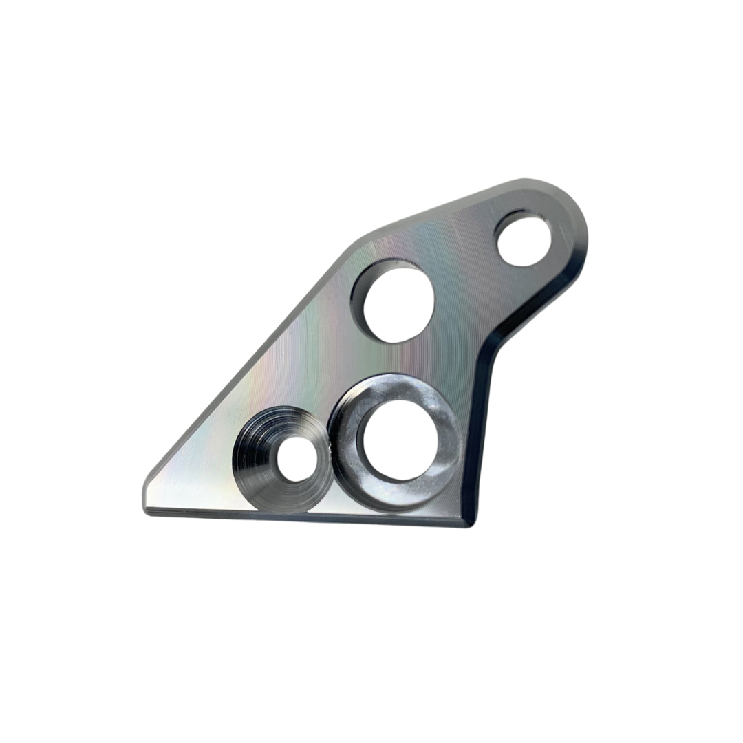 Metal bracket with three holes on a white background
