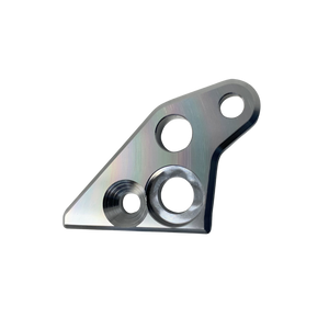 Metal bracket with three holes on a white background
