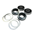 Taylor RC Losi 5ive diff housing complete bearing rebuild kit, angled view showing two sealed bearings, two bearing carriers, and four shims
