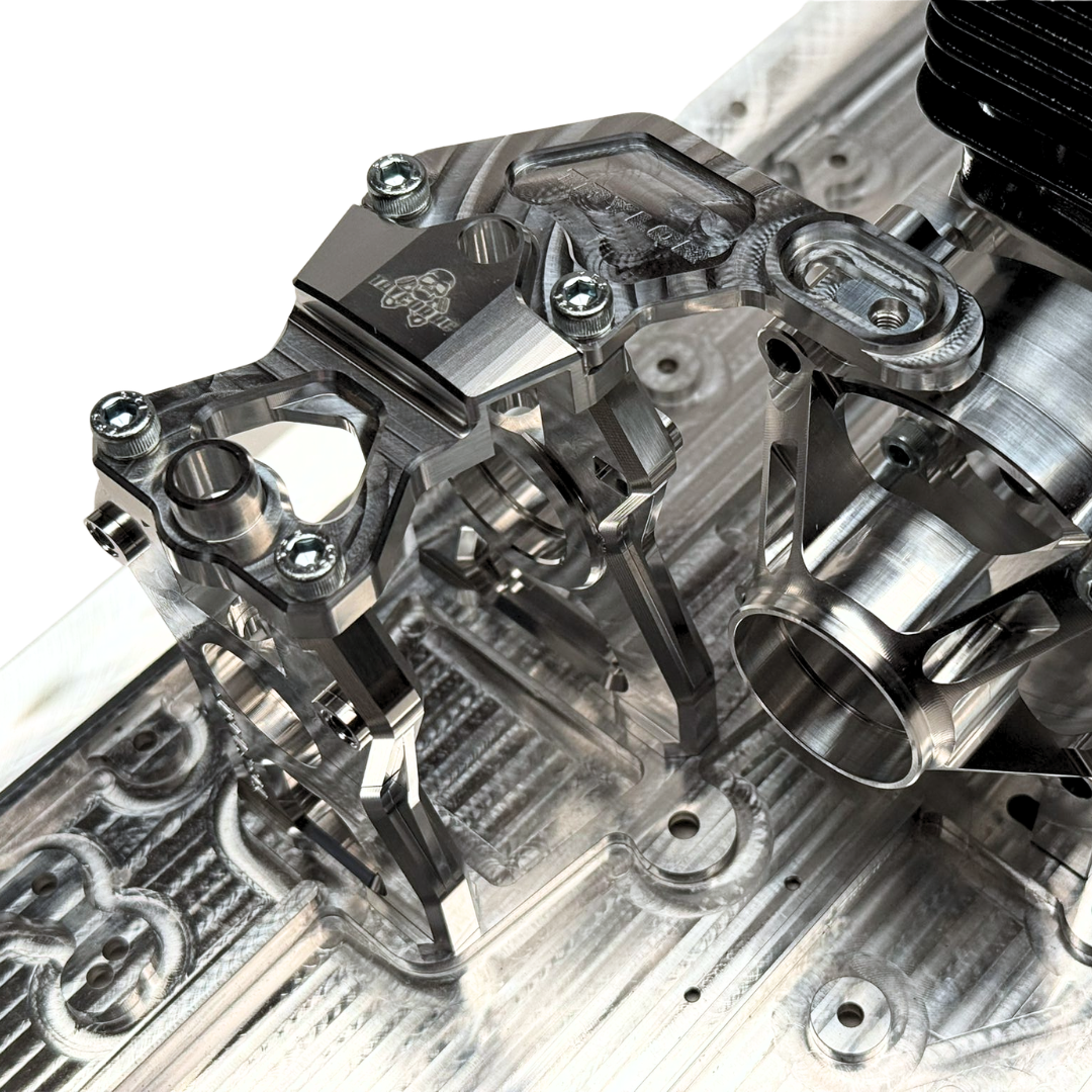 Close-up of a metallic engine block with intricate details