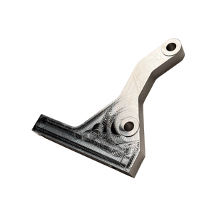 Taylor RC OUTLAW clutch side engine brace in raw silver, side view showing the flat face and the slotted base edge