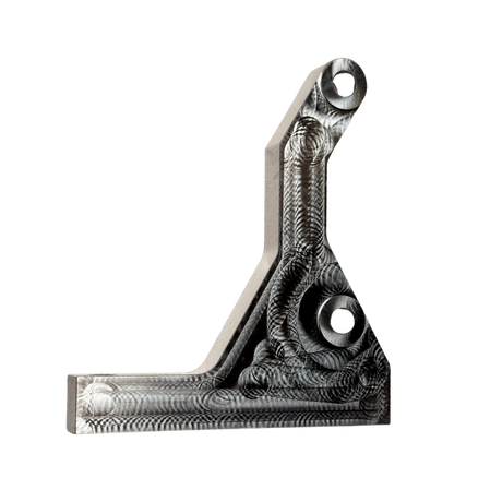 Taylor RC OUTLAW clutch side engine brace in raw silver, front view showing the machined pocketed face and both mounting holes