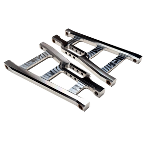 Two metal suspension arms on a white background