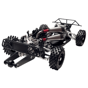 Model of a four-wheeled vehicle chassis with detailed components on a transparent background
