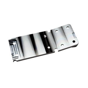 Taylor RC OUTLAW V4 front chassis insert in raw silver, angled view from the opposite corner showing the counterbored top face