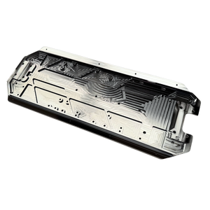 Taylor RC OUTLAW V4 main chassis plate in raw silver, angled view from a slightly different angle showing the pocketed top face with the OUTLAW logo