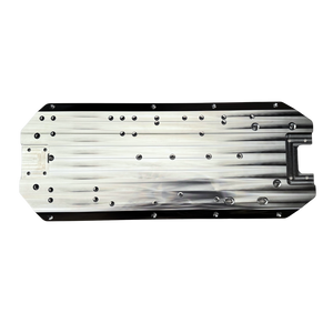 Taylor RC OUTLAW V4 main chassis plate in raw silver, flat top-down view showing the full hole pattern and machined channels