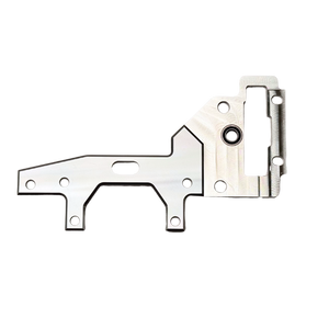 Taylor RC OUTLAW V4 upper transmission plate in raw silver, flat view showing the mounting holes, bearing bore, and slotted cutout