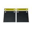 Two black carbon fiber plates with gold straps on a white background