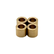 Four cylindrical brass bearings arranged in a cross formation on a white background.