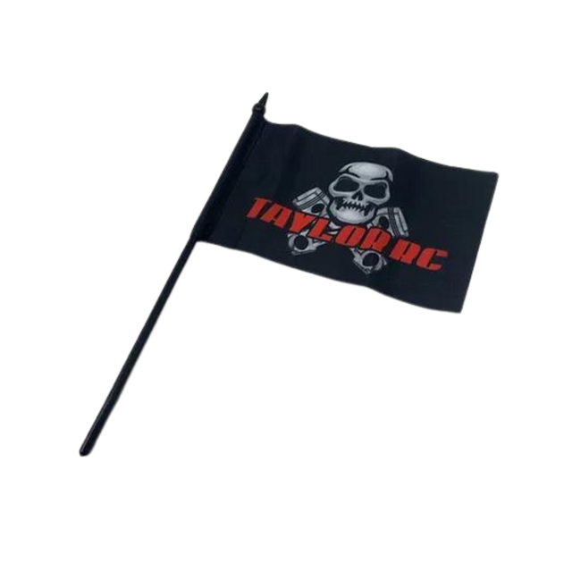 Black flag with skull and crossbones design and 'Taylor OC' text on a white background