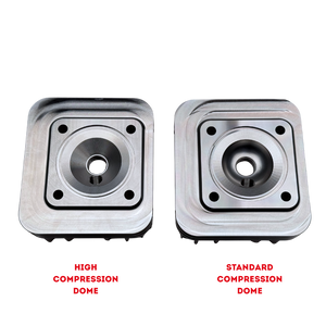 Two metal compression domes labeled 'High Compression Dome' and 'Standard Compression Dome' on a white background.