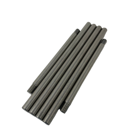 Set of six metal rods on a white background