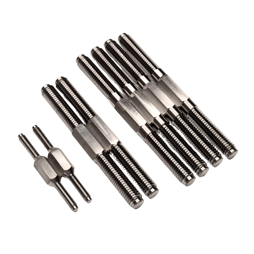Set of metal turnbuckles on a white background
