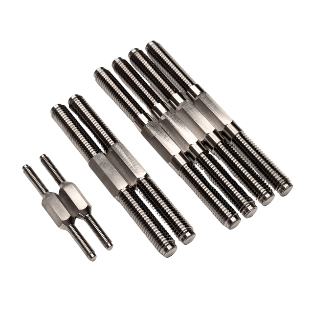 Set of metal turnbuckles on a white background