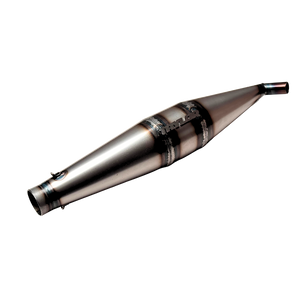 Taylor RC Vesla Big Block side exhaust pipe, angled view showing the Taylor branding, welded pipe body, and outlet