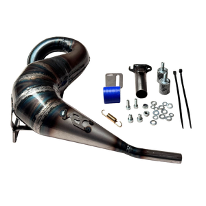 Taylor RC Victory Kraken VEKTA/TT 32cc+ tuned exhaust pipe with full hardware kit including mounting bracket, silicone coupler, spring, and fixings