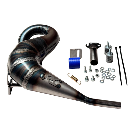 Taylor RC Victory Kraken VEKTA/TT 32cc+ tuned exhaust pipe with full hardware kit including mounting bracket, silicone coupler, spring, and fixings