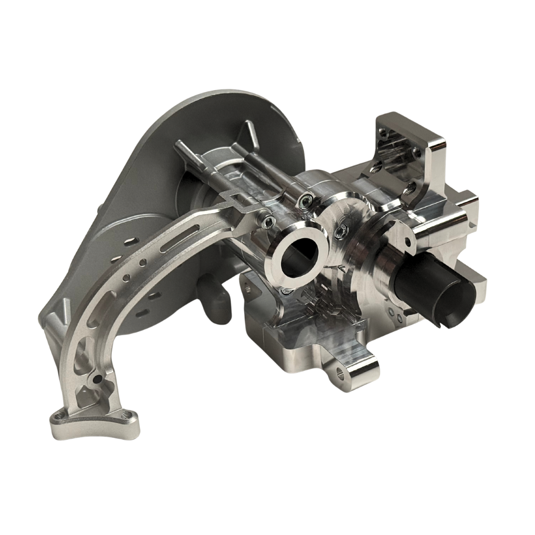 Fully assembled Taylor RC V2 billet Vesla transmission housing fitted for Vesla C1E