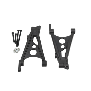 Two black plastic brackets on a white background