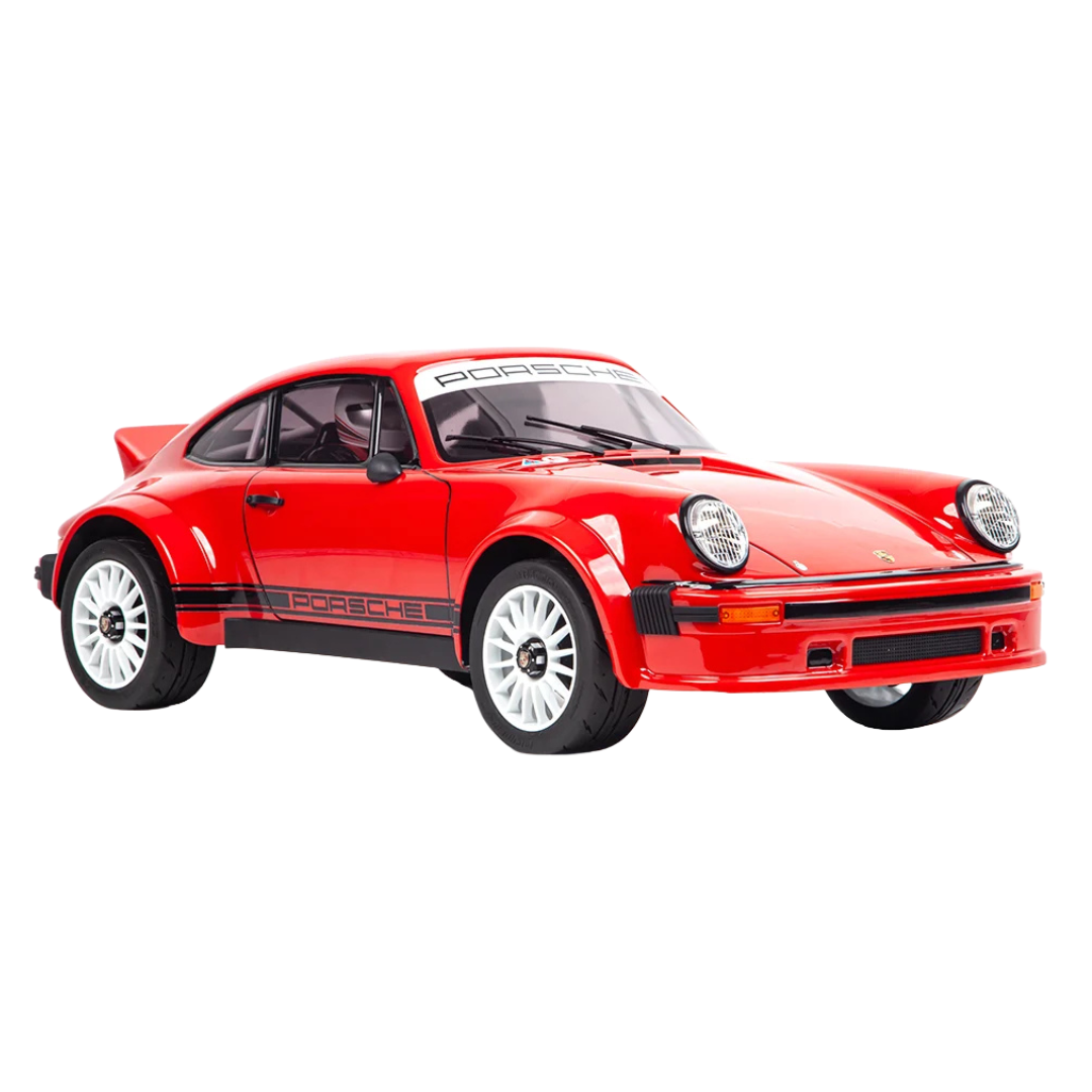 Red Porsche model car on a white background