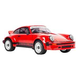 Red Porsche model car on a white background