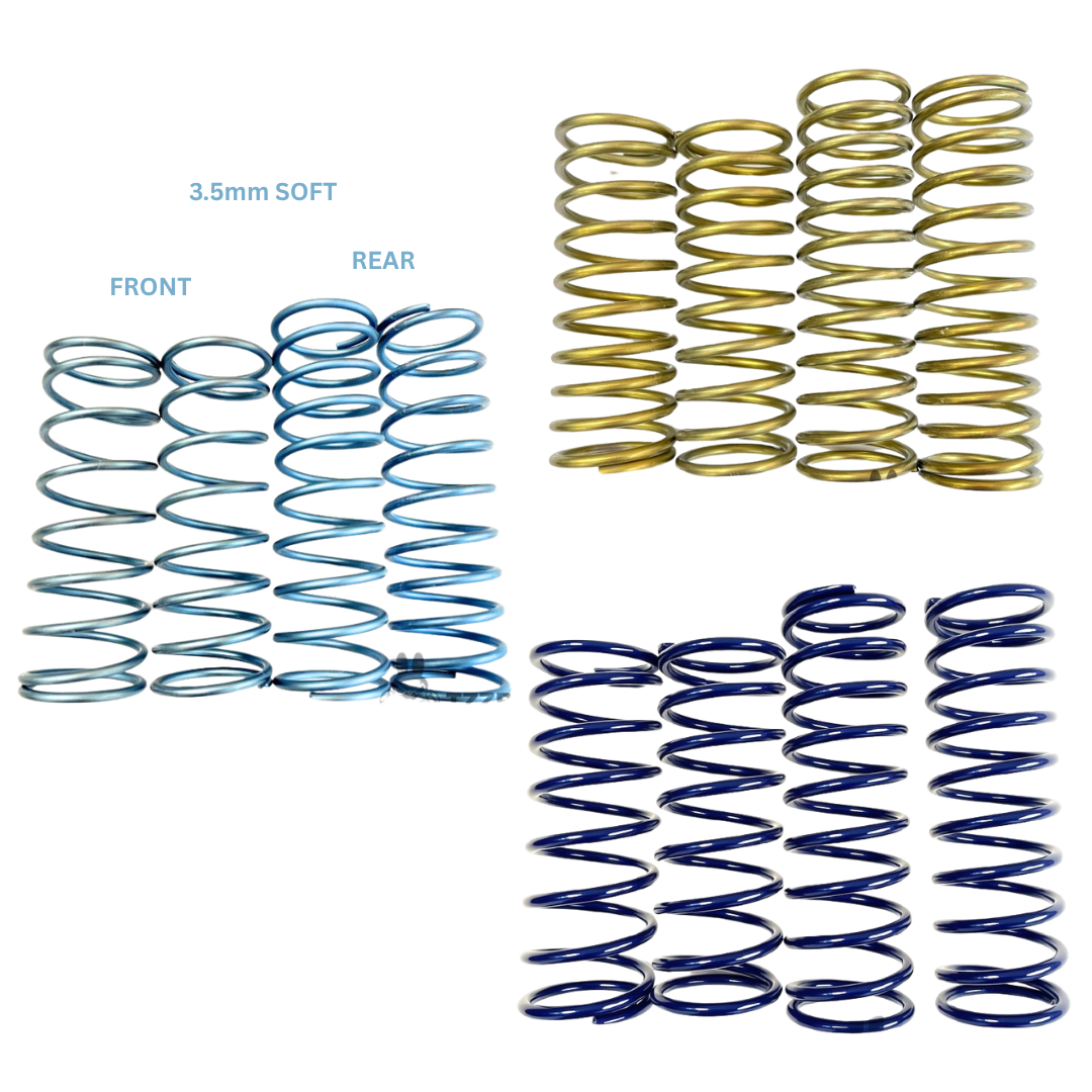 Comparison chart of TZZ titanium shock spring for front and rear, 3.5mm soft, 4.0mm mid and 4.0mm hard